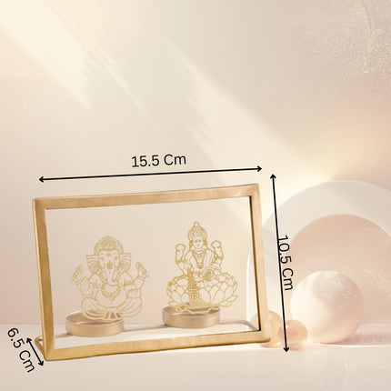 Glass and Metal Lakshmi Ganesh Candle Holder
