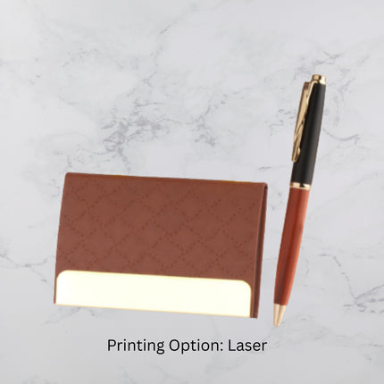 Brown Designed Card Holder and Ball Pen Gift Set (MOQ - 25)