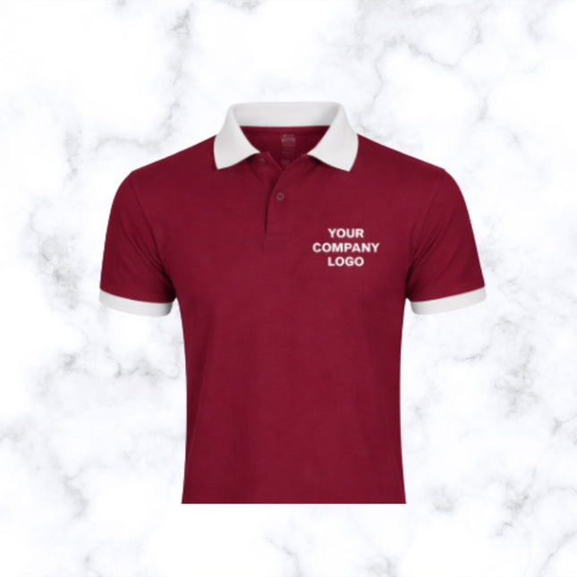 Burgundy with White Contrast Pattern Polo T- Shirt