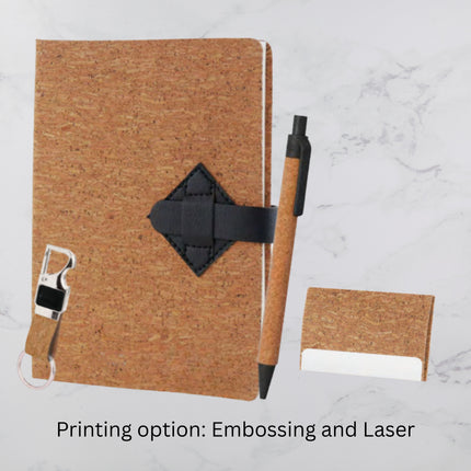 Cork Cover Diary Keychain Card Holder & Ball Pen Set (MOQ - 25)