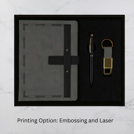 Grey With Black Strip Diary Keychain & Ball Pen Set (MOQ - 25)