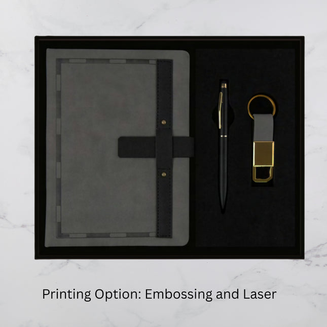 Grey With Black Strip Diary Keychain & Ball Pen Set (MOQ - 25)