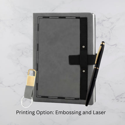 Grey With Black Strip Diary Keychain & Ball Pen Set (MOQ - 25)