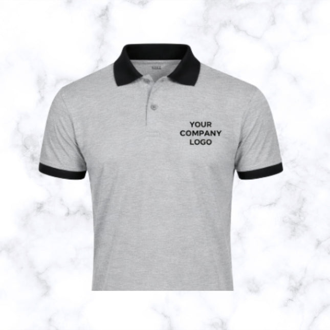 Grey with Black Contrast Pattern Polo T- Shirt