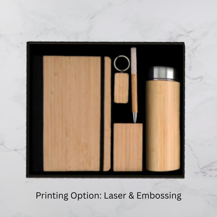 Bamboo Design Notebook Flask Card Holder Pen and Keychain Set (MOQ - 25)