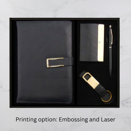 Black Slanting Ribs Diary Keychain Card Holder & Ball Pen Set (MOQ - 25)