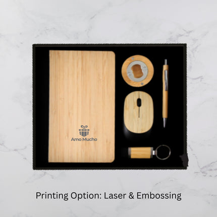 Bamboo Design Notebook Mouse Opener Pen and Keychain Set (MOQ - 25)