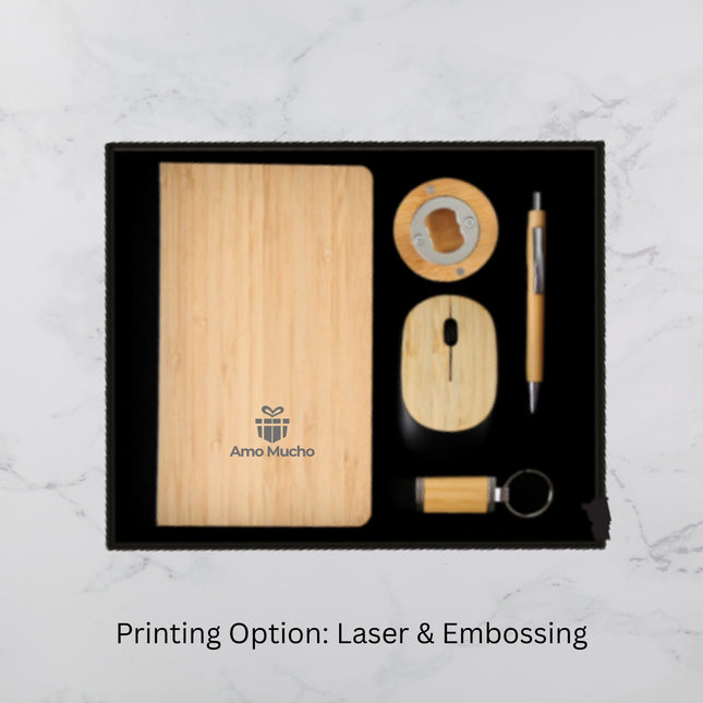 Bamboo Design Notebook Mouse Opener Pen and Keychain Set (MOQ - 25)