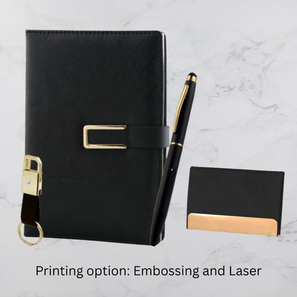 Black Slanting Ribs Diary Keychain Card Holder & Ball Pen Set (MOQ - 25)