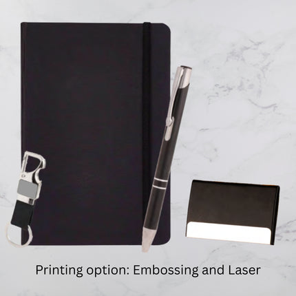 Plain Black Diary Keychain Card Holder & Ball Pen Set (MOQ - 25)