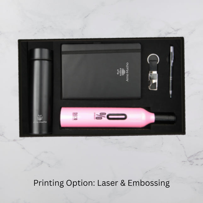 Elite Black Gift Set With Notebook Temperature Bottle Umbrella and Accessories (MOQ - 25)