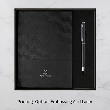 Black Slanting Design PU Cover Diary & Ball Pen Set (MOQ - 25)