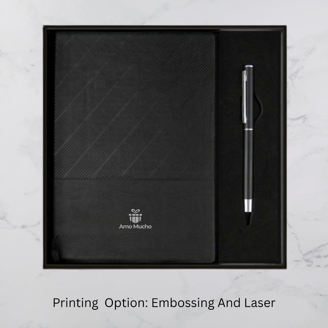 Black Slanting Design PU Cover Diary & Ball Pen Set (MOQ - 25)