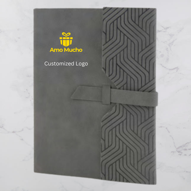 Grey Smooth PU Cover with Designed Flap Lock (MOQ- 25)