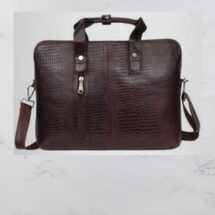 Three Zipper Leather Laptop Bag
