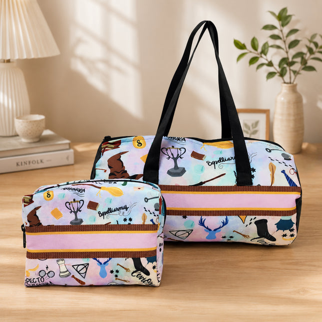 Kids Duffel Bag with Matching Pouch – School Theme Travel Set