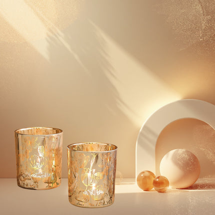 Set of 2 Printed Glass Candle Holder