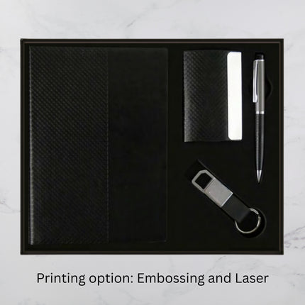 Black Dual Design Diary Keychain Card Holder & Ball Pen Set (MOQ - 25)