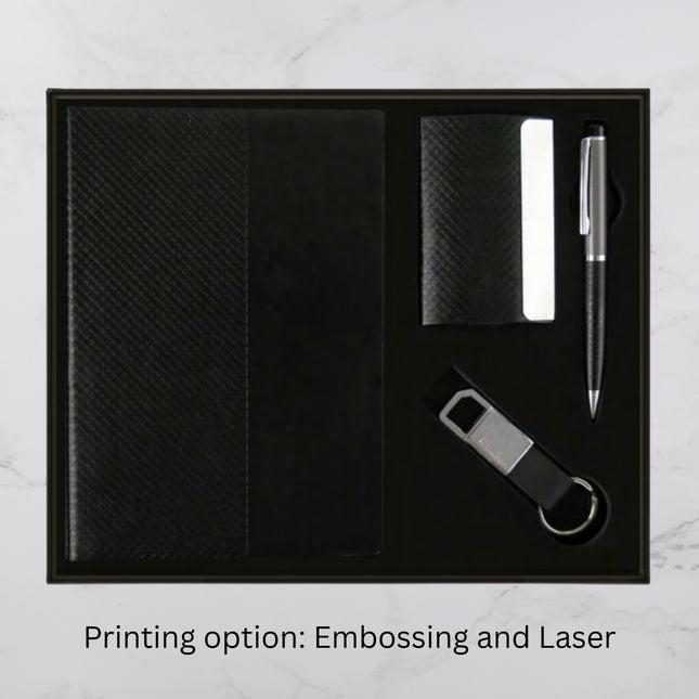 Black Dual Design Diary Keychain Card Holder & Ball Pen Set (MOQ - 25)