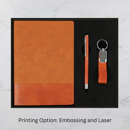 Brown Ribbed Diary Keychain & Ball Pen Set (MOQ - 25)