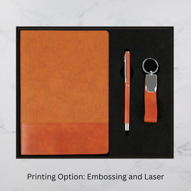 Brown Ribbed Diary Keychain & Ball Pen Set (MOQ - 25)