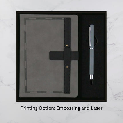 Grey With Black Strap Lock Diary & Ball Pen Set (MOQ -25)