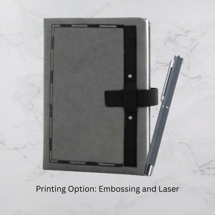 Grey With Black Strap Lock Diary & Ball Pen Set (MOQ -25)