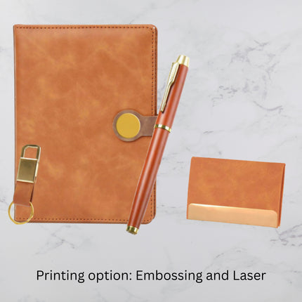 Elegant Brown Diary Keychain Card Holder & Ball Pen Set (MOQ - 25)