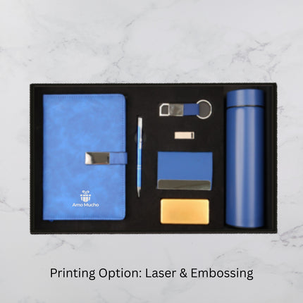 Classic Blue Notebook Temperature Bottle Pen Drive Paper and Accessories Set (MOQ - 25)