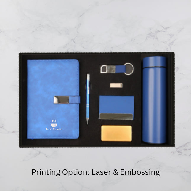 Classic Blue Notebook Temperature Bottle Pen Drive Paper and Accessories Set (MOQ - 25)