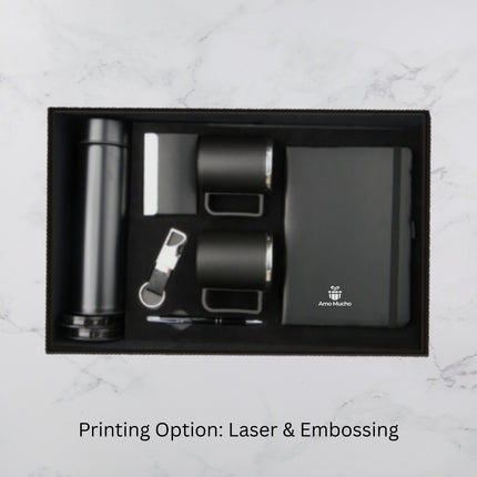 Classic Black Notebook Temperature Flask 2 Mugs Card Holder Ball Pen and Keychain Set (MOQ - 25)