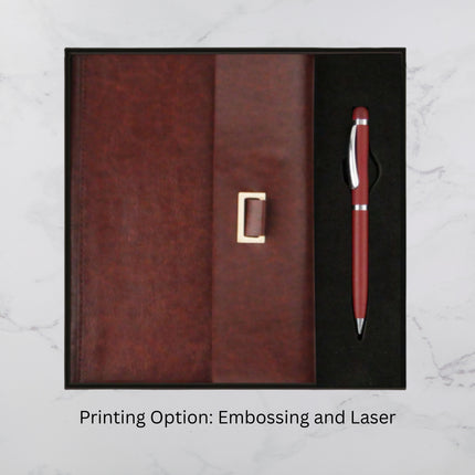 Brown Smooth Flap Lock Diary & Ball Pen Set (MOQ - 25)