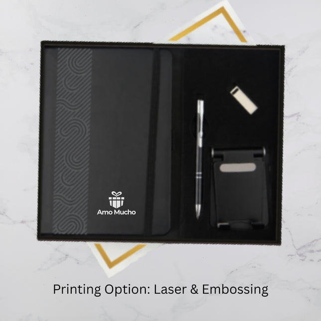 Elite Black Notebook Mobile Stand Pen Drive and Ball Pen Set (Pack of 25 Set)