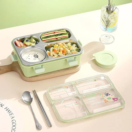 Bento Lunch Box with 3 Compartments For Kids (Blue/Green/Pink)
