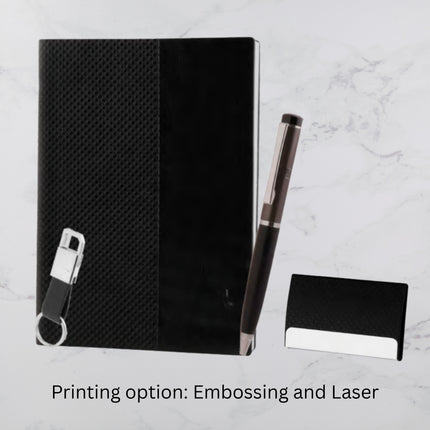Black Dual Design Diary Keychain Card Holder & Ball Pen Set (MOQ - 25)