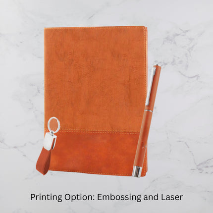 Brown Ribbed Diary Keychain & Ball Pen Set (MOQ - 25)