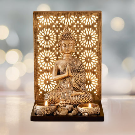 4 Pcs Buddha Figurine With T- Light Holders