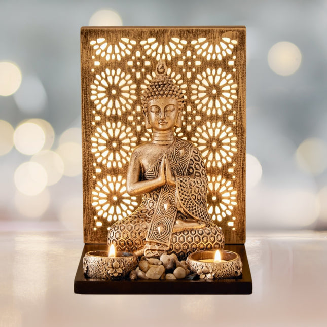 4 Pcs Buddha Figurine With T- Light Holders