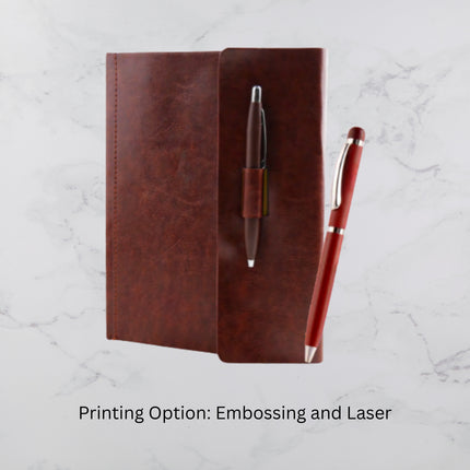 Brown Smooth Flap Lock Diary & Ball Pen Set (MOQ - 25)