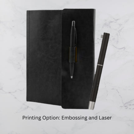 Black Smooth Flap Lock Diary & Ball Pen Set (MOQ - 25)