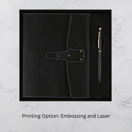 Black Smooth Flap Cover Diary & Ball Pen Set (MOQ - 25)