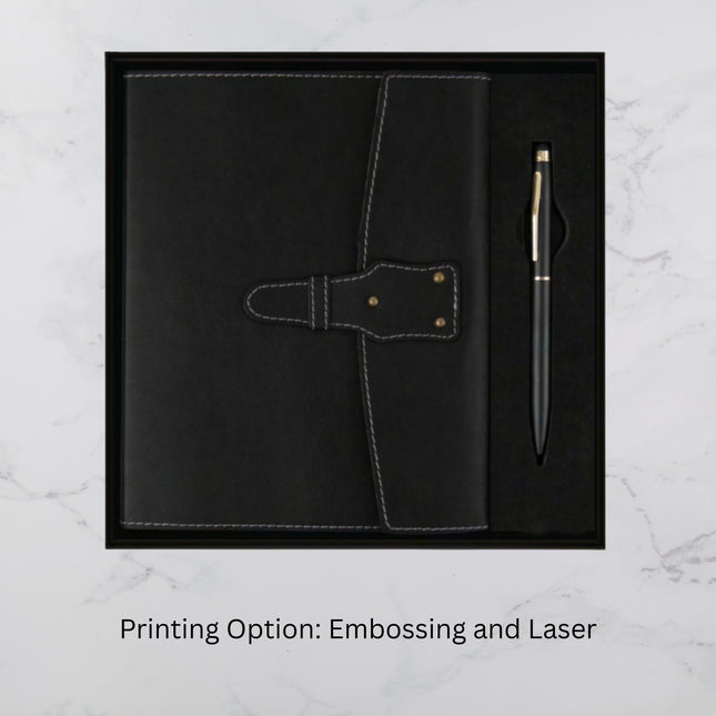 Black Smooth Flap Cover Diary & Ball Pen Set (MOQ - 25)