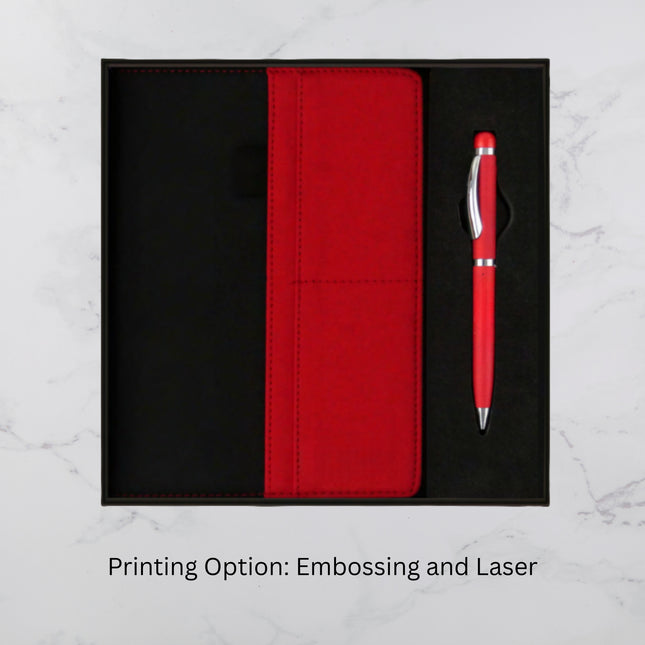 Red And Black PU Cover Diary & Ball Pen Set (MOQ - 25)