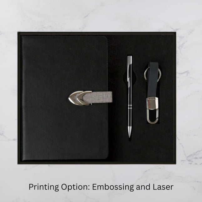 Black Metal Strap Diary Keychain & Ball Pen Set(MOQ - 25)