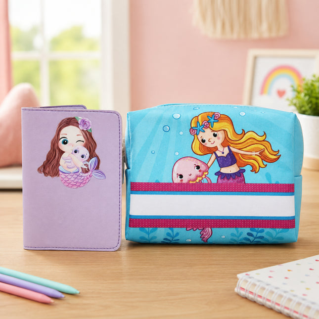 Mermaid Theme Kids Pouch & Passport Cover Set