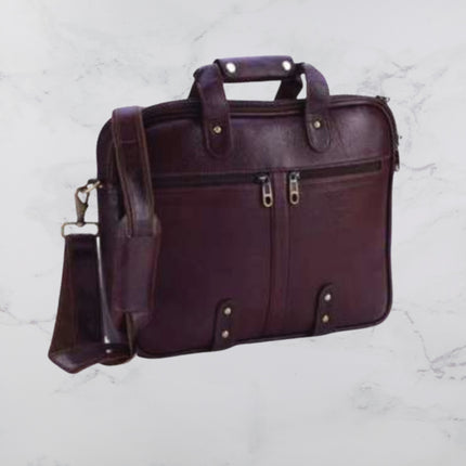 Double Pocket Pure Leather Laptop Bag