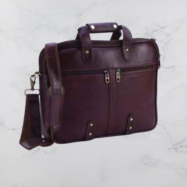 Double Pocket Pure Leather Laptop Bag