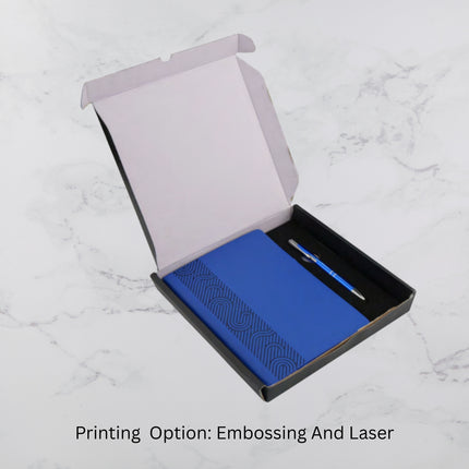 Royal Blue Ribbon Designed PU Cover Diary & Ball Pen Set (MOQ - 25)