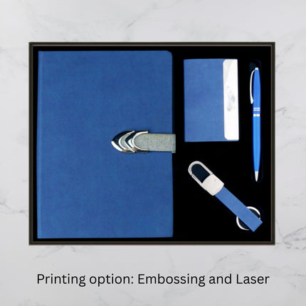 Blue Metal Lock Diary Keychain Card Holder & Ball Pen Set (MOQ - 25)