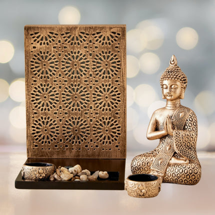 4 Pcs Buddha Figurine With T- Light Holders